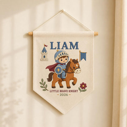 Personalized Embroidered Knight Banner, Custom Name, Baby Room Decor