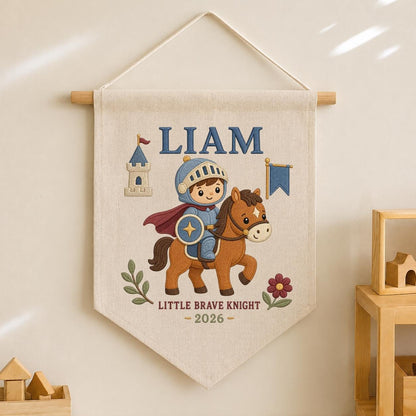 Personalized Embroidered Knight Banner, Custom Name, Baby Room Decor