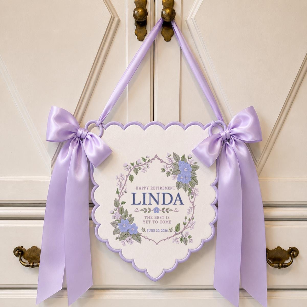 Personalized Retirement Banner, Linda Happy Retirement Wall Hanging, Blue Floral Decor, Best Is Yet to Come Gift, Retirement Keepsake