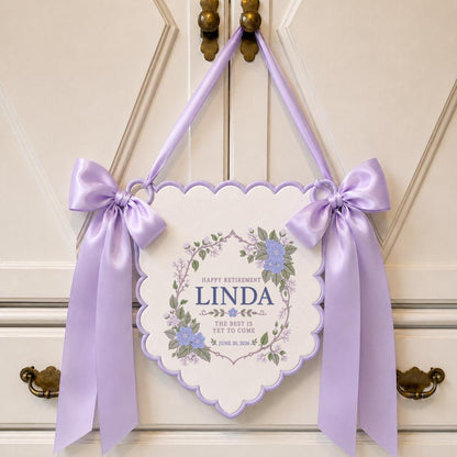 Personalized Retirement Banner, Linda Happy Retirement Wall Hanging, Blue Floral Decor, Best Is Yet to Come Gift, Retirement Keepsake