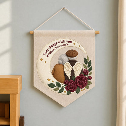 Personalized Embroidered Memorial Banner, In Loving Memory Wall Hanging, Angel Wings Moon Keepsake, Sympathy Gift for Loss of Loved One