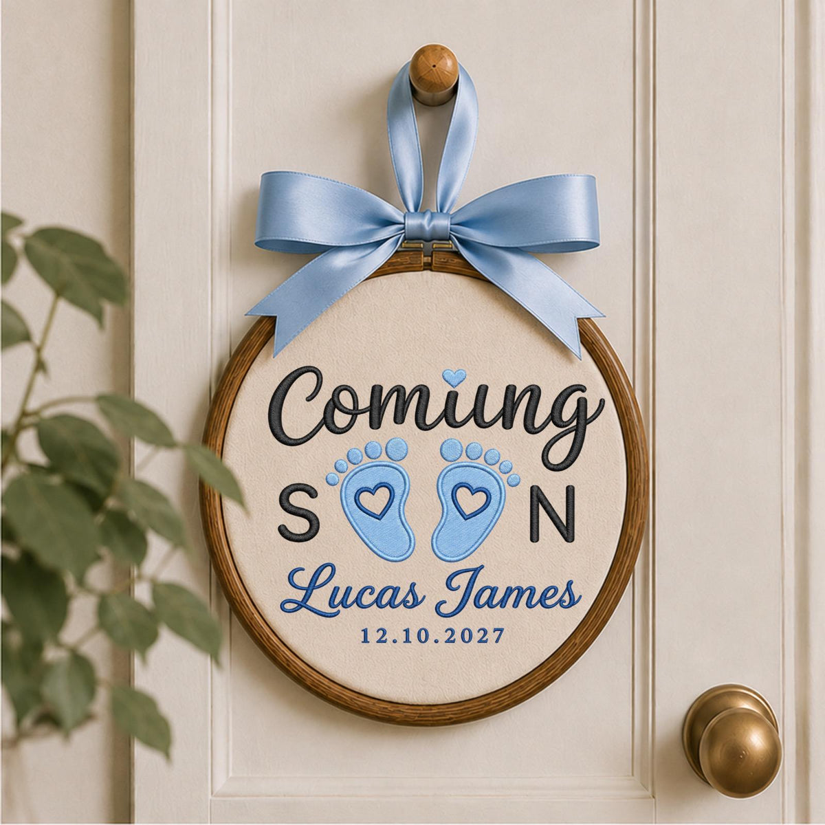 Personalized Pregnancy Announcement Embroidered Ornament, Coming Soon Baby Boy Keepsake, Custom Baby Name Reveal, Expecting Parents Gift