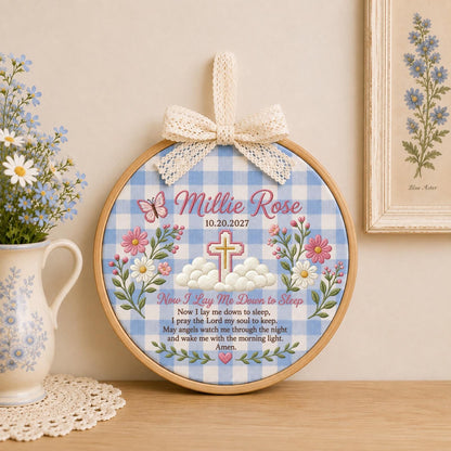 Personalized Baby Prayer Embroidered Ornament, Now I Lay Me Down to Sleep, Custom Christian Baby Name, Baptism Gift, Nursery Keepsake
