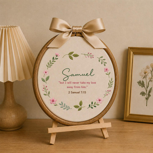 Personalized Bible Verse Embroidered Ornament, Custom Name Scripture Hoop, Christian Nursery Decor, Baptism Keepsake, Religious Baby Gift