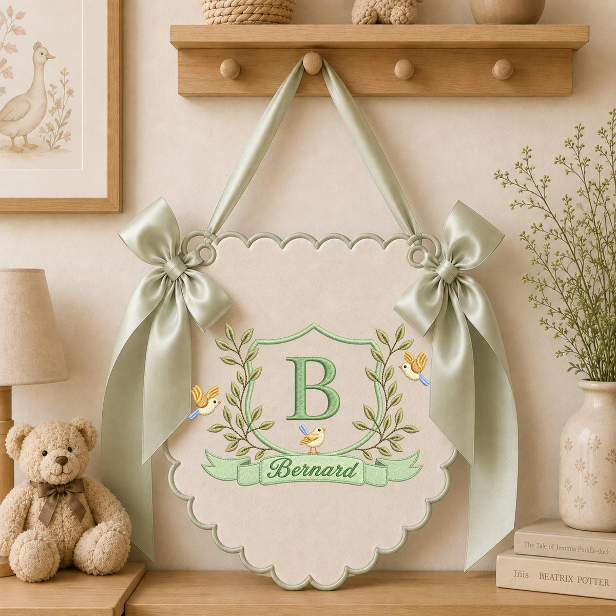 Personalized Baby Name Embroidered Wall Hanging, Monogram Nursery Banner, Custom Baby Boy Name Sign, Blue Nursery Decor, Baby Shower Gift