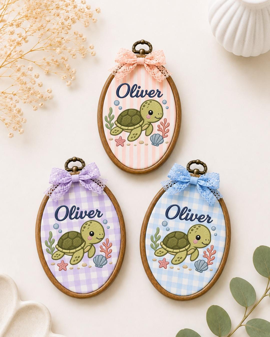 Personalized Sea Turtle Embroidered Ornament, Custom Baby Name Hoop, Ocean Nursery Decor, Under the Sea Baby Gift, Newborn Keepsake