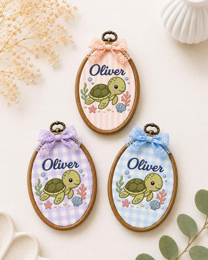 Personalized Sea Turtle Embroidered Ornament, Custom Baby Name Hoop, Ocean Nursery Decor, Under the Sea Baby Gift, Newborn Keepsake