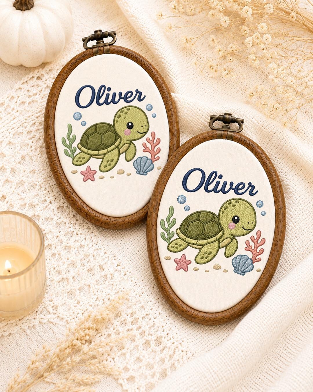 Personalized Sea Turtle Embroidered Ornament, Custom Baby Name Hoop, Ocean Nursery Decor, Under the Sea Baby Gift, Newborn Keepsake