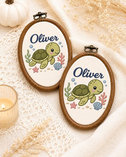 Personalized Sea Turtle Embroidered Ornament, Custom Baby Name Hoop, Ocean Nursery Decor, Under the Sea Baby Gift, Newborn Keepsake