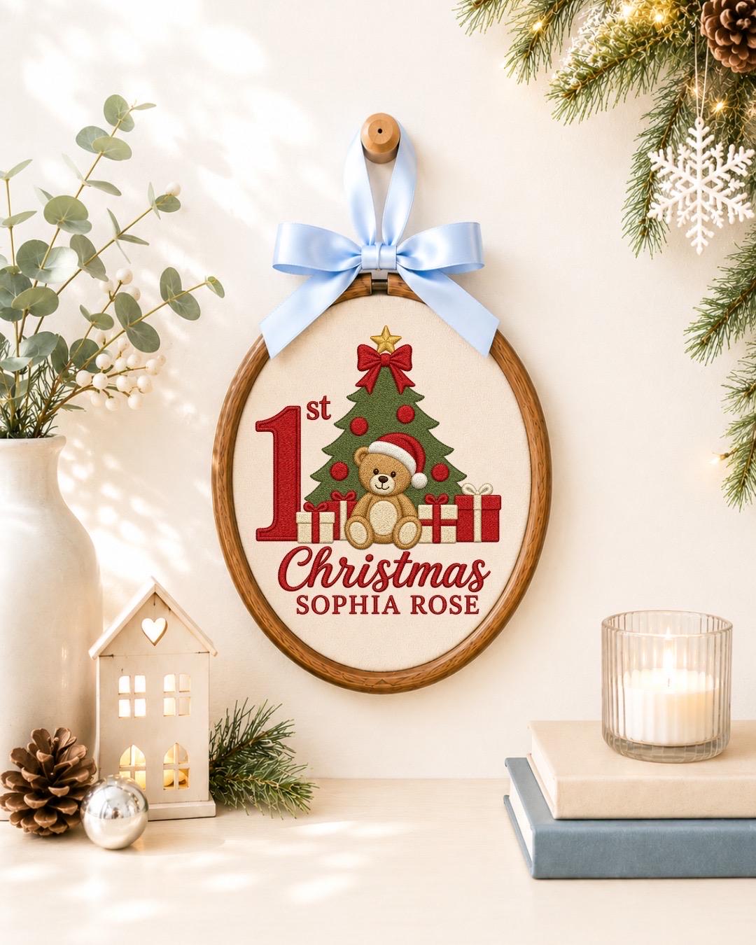 Personalized First Christmas Embroidered Ornament, Baby First Christmas Gift, Custom Baby Name Ornament, Teddy Bear Christmas Keepsake