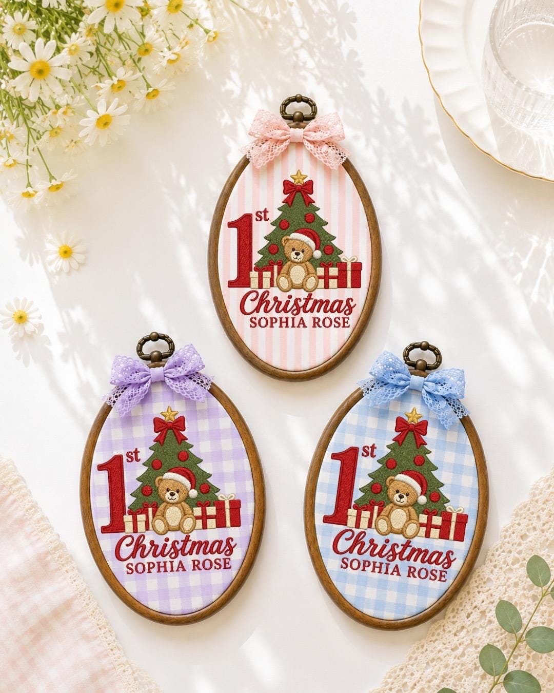 Personalized First Christmas Embroidered Ornament, Baby First Christmas Gift, Custom Baby Name Ornament, Teddy Bear Christmas Keepsake