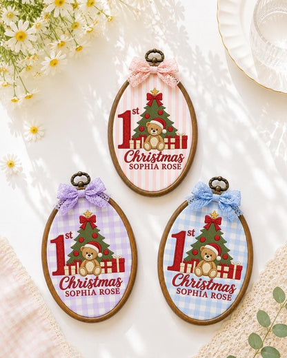 Personalized First Christmas Embroidered Ornament, Baby First Christmas Gift, Custom Baby Name Ornament, Teddy Bear Christmas Keepsake