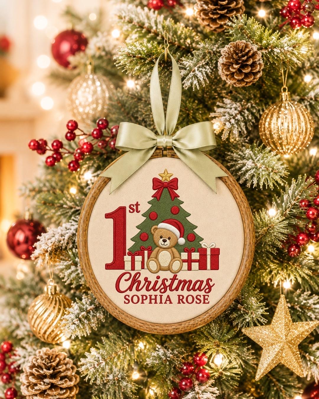 Personalized First Christmas Embroidered Ornament, Baby First Christmas Gift, Custom Baby Name Ornament, Teddy Bear Christmas Keepsake