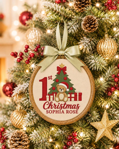 Personalized First Christmas Embroidered Ornament, Baby First Christmas Gift, Custom Baby Name Ornament, Teddy Bear Christmas Keepsake