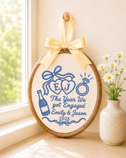 Personalized Engagement Embroidered Ornament, Custom Couple Names Hoop, The Year We Got Engaged Gift, Engagement Keepsake, Fiancé Gift