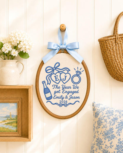 Personalized Engagement Embroidered Ornament, Custom Couple Names Hoop, The Year We Got Engaged Gift, Engagement Keepsake, Fiancé Gift