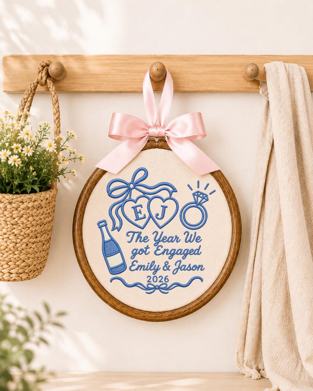 Personalized Engagement Embroidered Ornament, Custom Couple Names Hoop, The Year We Got Engaged Gift, Engagement Keepsake, Fiancé Gift