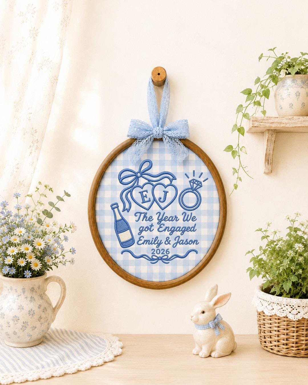 Personalized Engagement Embroidered Ornament, Custom Couple Names Hoop, The Year We Got Engaged Gift, Engagement Keepsake, Fiancé Gift