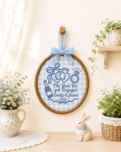 Personalized Engagement Embroidered Ornament, Custom Couple Names Hoop, The Year We Got Engaged Gift, Engagement Keepsake, Fiancé Gift