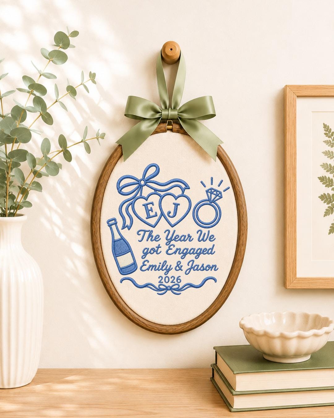 Personalized Engagement Embroidered Ornament, Custom Couple Names Hoop, The Year We Got Engaged Gift, Engagement Keepsake, Fiancé Gift