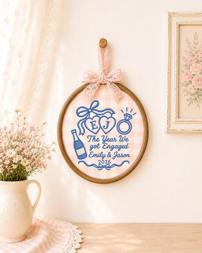 Personalized Engagement Embroidered Ornament, Custom Couple Names Hoop, The Year We Got Engaged Gift, Engagement Keepsake, Fiancé Gift