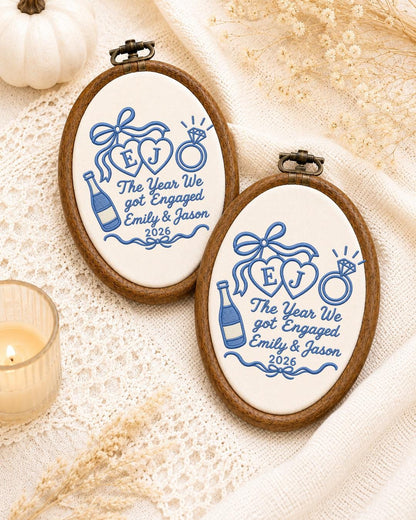 Personalized Engagement Embroidered Ornament, Custom Couple Names Hoop, The Year We Got Engaged Gift, Engagement Keepsake, Fiancé Gift