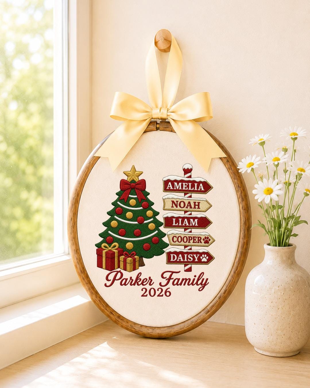 Personalized Family Christmas Embroidered Ornament, Custom Family Name Hoop, Christmas Tree Decor, Personalized Holiday Keepsake