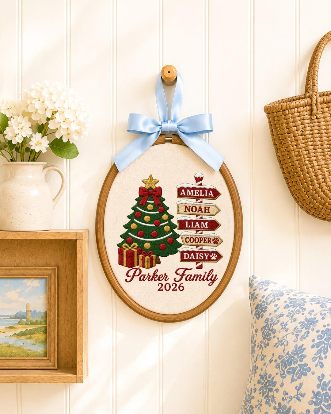 Personalized Family Christmas Embroidered Ornament, Custom Family Name Hoop, Christmas Tree Decor, Personalized Holiday Keepsake