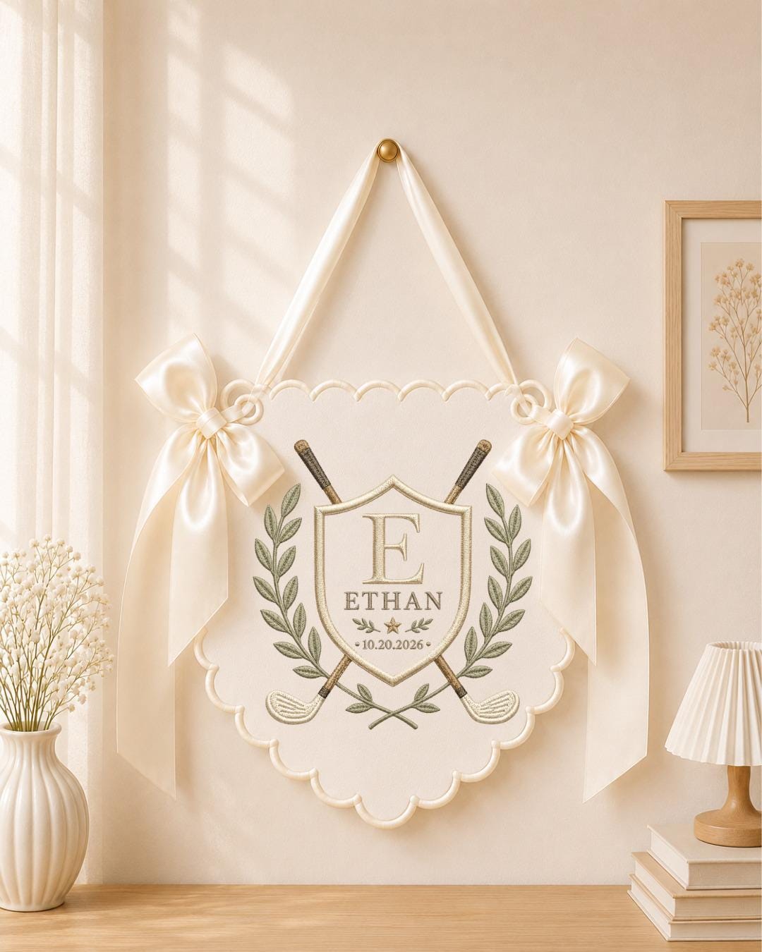 Personalized Embroidered Baby Name Banner, Golf Nursery Wall Decor, Custom Baby Boy Monogram Sign, Golfer Nursery Decor, Newborn Gift