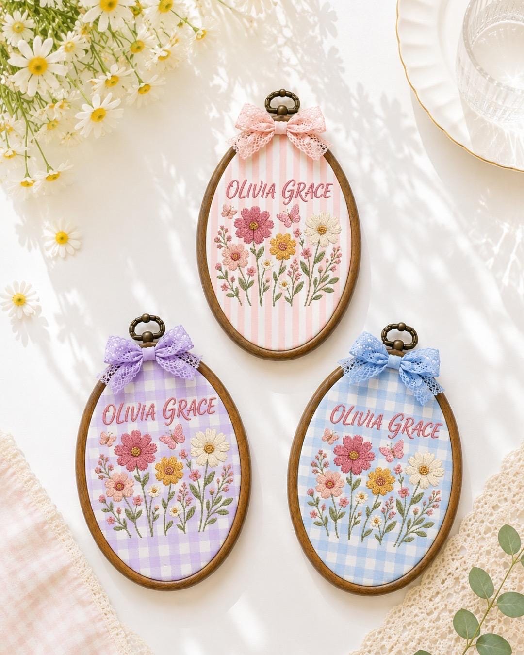 Personalized Wildflower Embroidered Ornament, Wildflower Baby Name Sign, Custom Floral Name Hoop, Butterfly Nursery Decor, Baby Shower Gift