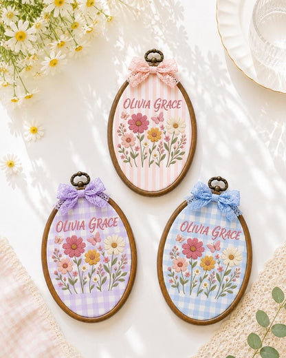 Personalized Wildflower Embroidered Ornament, Wildflower Baby Name Sign, Custom Floral Name Hoop, Butterfly Nursery Decor, Baby Shower Gift