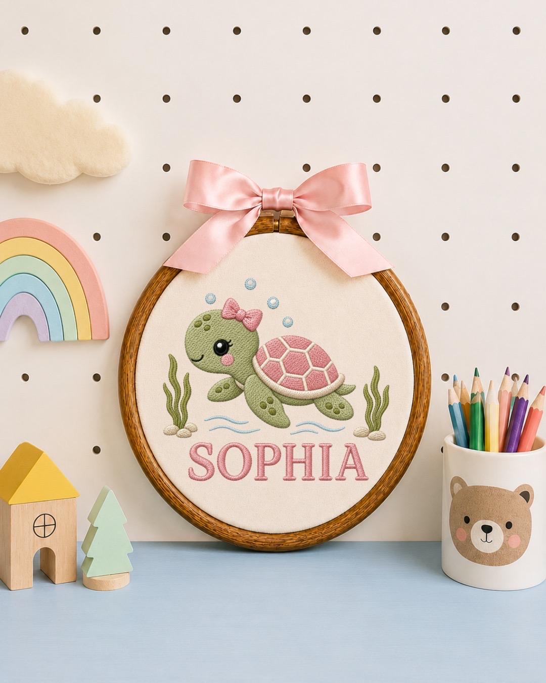 Personalized Sea Turtle Embroidered Ornament, Custom Baby Name Keepsake, Ocean Nursery Decor, Turtle Baby Gift, Newborn Name Sign