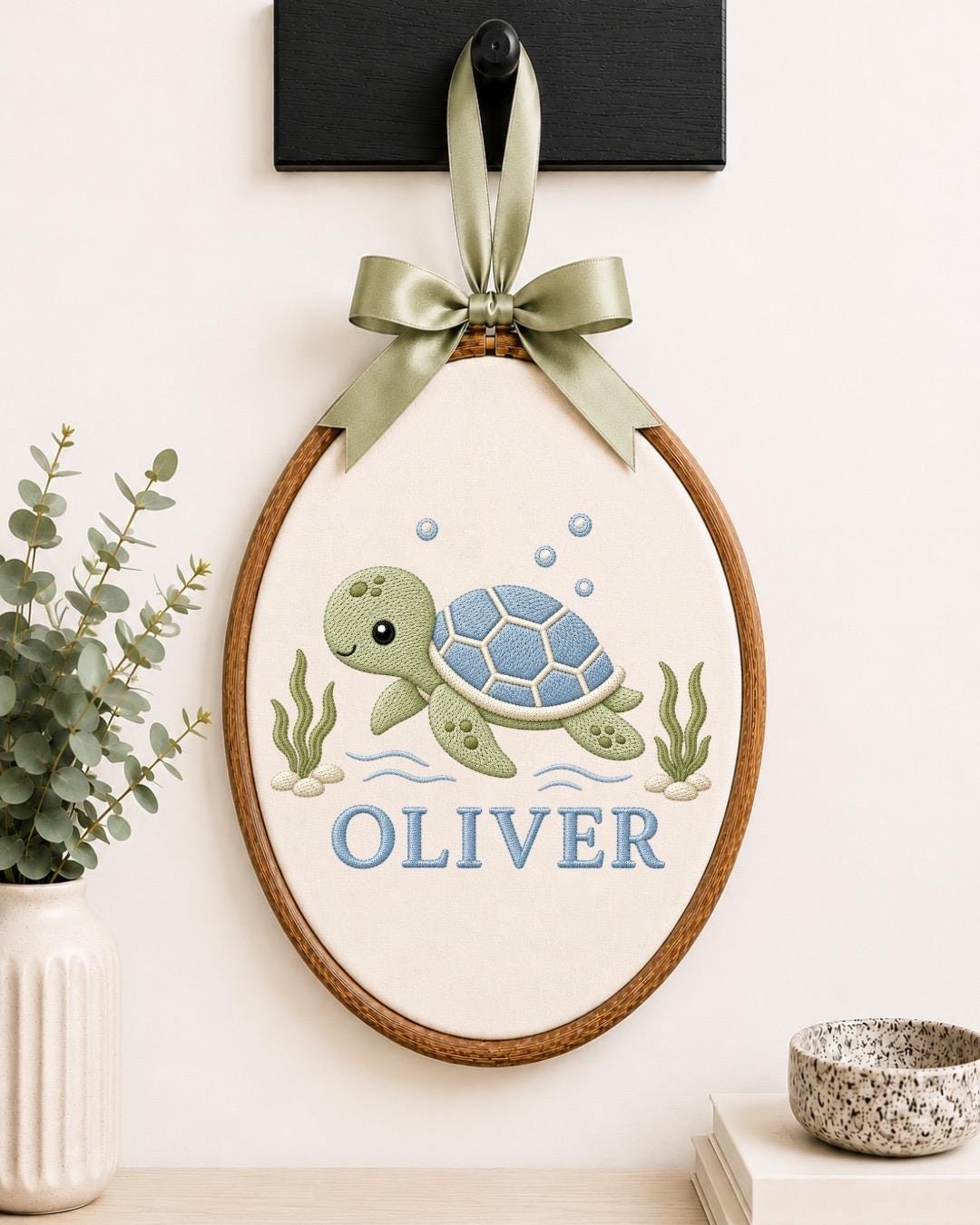 Personalized Sea Turtle Embroidered Ornament, Custom Baby Name Keepsake, Ocean Nursery Decor, Turtle Baby Gift, Newborn Name Sign