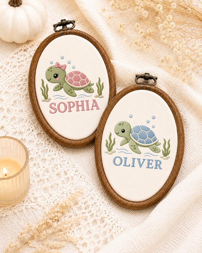 Personalized Sea Turtle Embroidered Ornament, Custom Baby Name Keepsake, Ocean Nursery Decor, Turtle Baby Gift, Newborn Name Sign