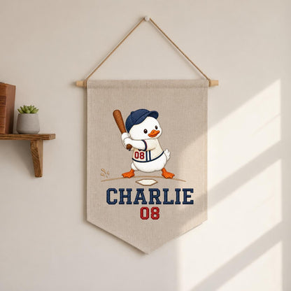 Personalized Snowman Baseball Wall Hanging, Custom Name and Number Banner, Winter Sports Nursery Decor, Christmas Boy Gift