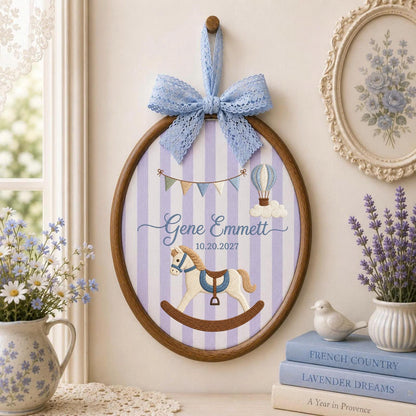 Personalized Rocking Horse Embroidered Ornament, Baby Name Ornament, Custom Nursery Keepsake, Baby Boy Gift, Newborn Baby Shower Gift