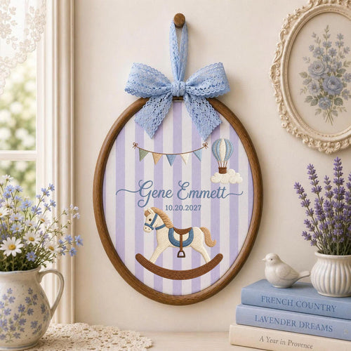 Personalized Rocking Horse Embroidered Ornament, Baby Name Ornament, Custom Nursery Keepsake, Baby Boy Gift, Newborn Baby Shower Gift