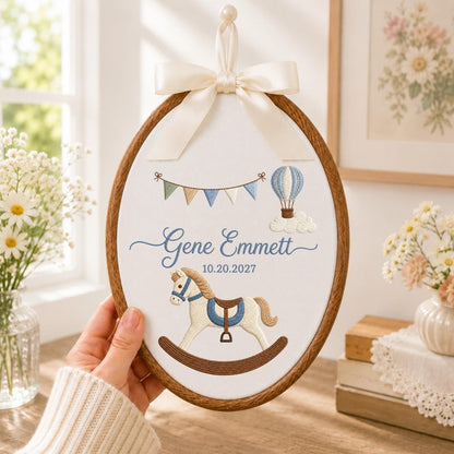 Personalized Rocking Horse Embroidered Ornament, Baby Name Ornament, Custom Nursery Keepsake, Baby Boy Gift, Newborn Baby Shower Gift
