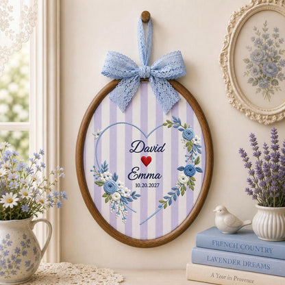 Personalized Embroidered Ornament, Couple Name Wedding Ornament, Custom Anniversary Keepsake, Floral Heart Engagement Gift, Romantic Couple
