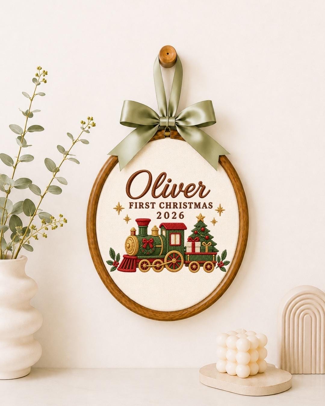 Personalized First Christmas Embroidered Ornament, Custom Baby Name Christmas Gift, Train Christmas Ornament, Baby First Christmas Keepsake