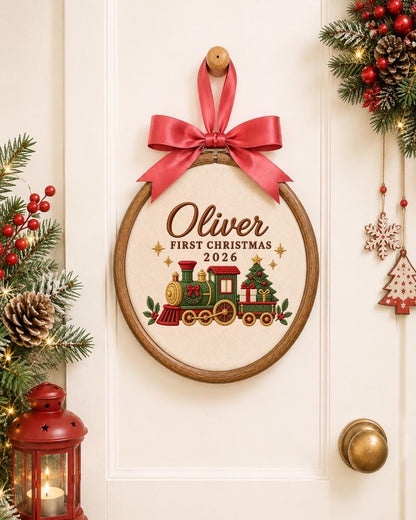 Personalized First Christmas Embroidered Ornament, Custom Baby Name Christmas Gift, Train Christmas Ornament, Baby First Christmas Keepsake