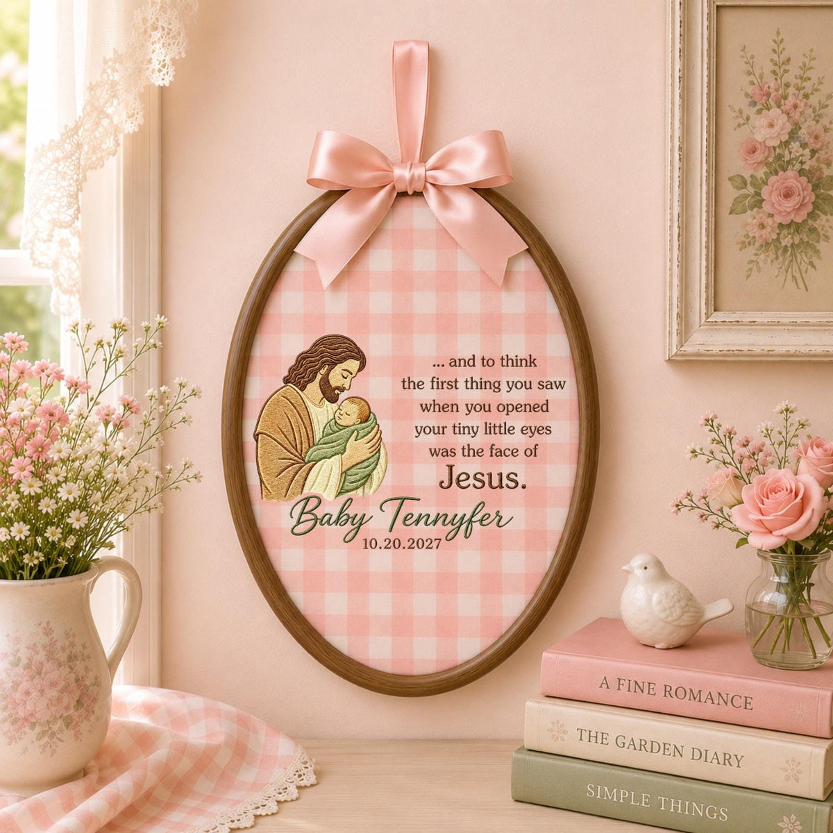 Personalized Baby Memorial Embroidered Ornament, Jesus Holding Baby Keepsake, Infant Loss Memorial Gift, Christian Sympathy Ornament
