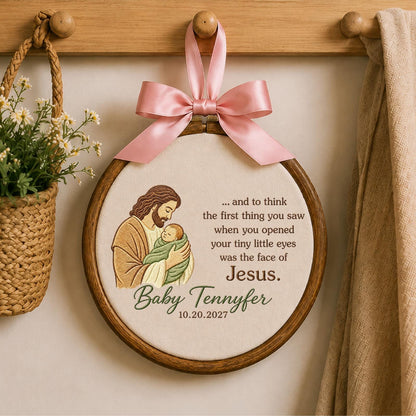 Personalized Baby Memorial Embroidered Ornament, Jesus Holding Baby Keepsake, Infant Loss Memorial Gift, Christian Sympathy Ornament