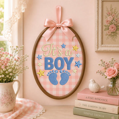 Personalized Baby Boy Embroidered Ornament, It’s a Boy Pregnancy Announcement, Baby Footprint Keepsake, Gender Reveal Gift, Newborn Decor