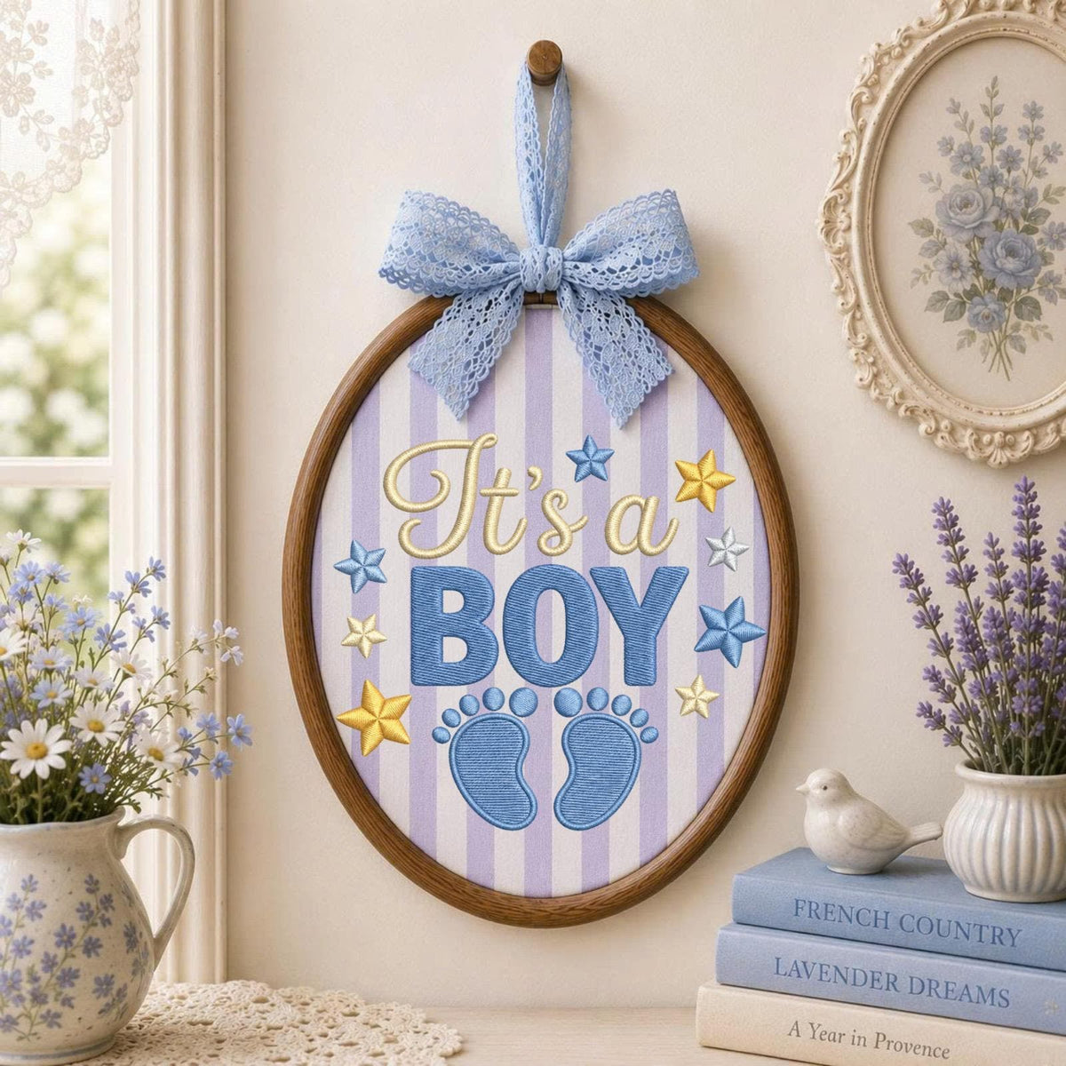 Personalized Baby Boy Embroidered Ornament, It’s a Boy Pregnancy Announcement, Baby Footprint Keepsake, Gender Reveal Gift, Newborn Decor