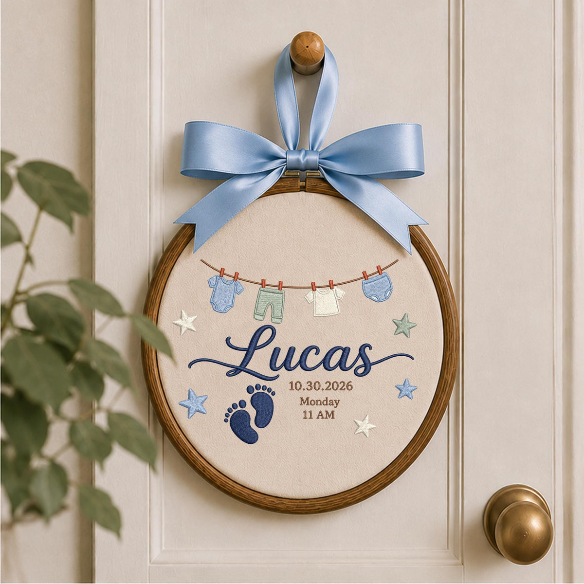 Personalized Baby Birth Embroidered Ornament, Custom Baby Name Birth Stats Keepsake, Newborn Announcement, Baby Boy Nursery Gift
