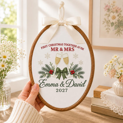 Personalized Newlywed Embroidered Ornament, First Christmas Married Couple Ornament, Custom Mr and Mrs Wedding Keepsake, Couple Christmas