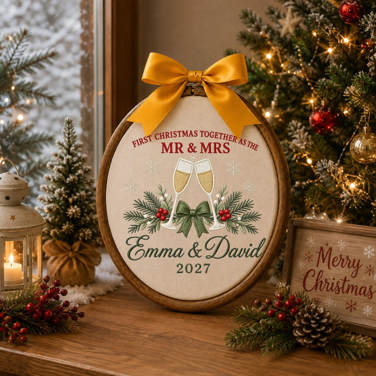 Personalized Newlywed Embroidered Ornament, First Christmas Married Couple Ornament, Custom Mr and Mrs Wedding Keepsake, Couple Christmas