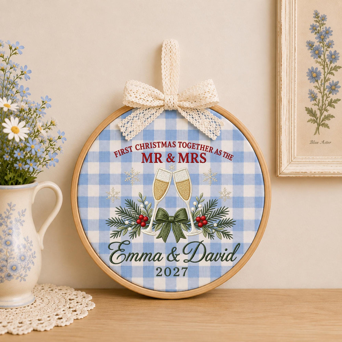 Personalized Newlywed Embroidered Ornament, First Christmas Married Couple Ornament, Custom Mr and Mrs Wedding Keepsake, Couple Christmas