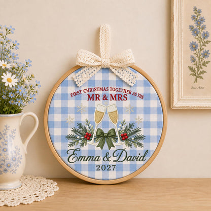 Personalized Newlywed Embroidered Ornament, First Christmas Married Couple Ornament, Custom Mr and Mrs Wedding Keepsake, Couple Christmas
